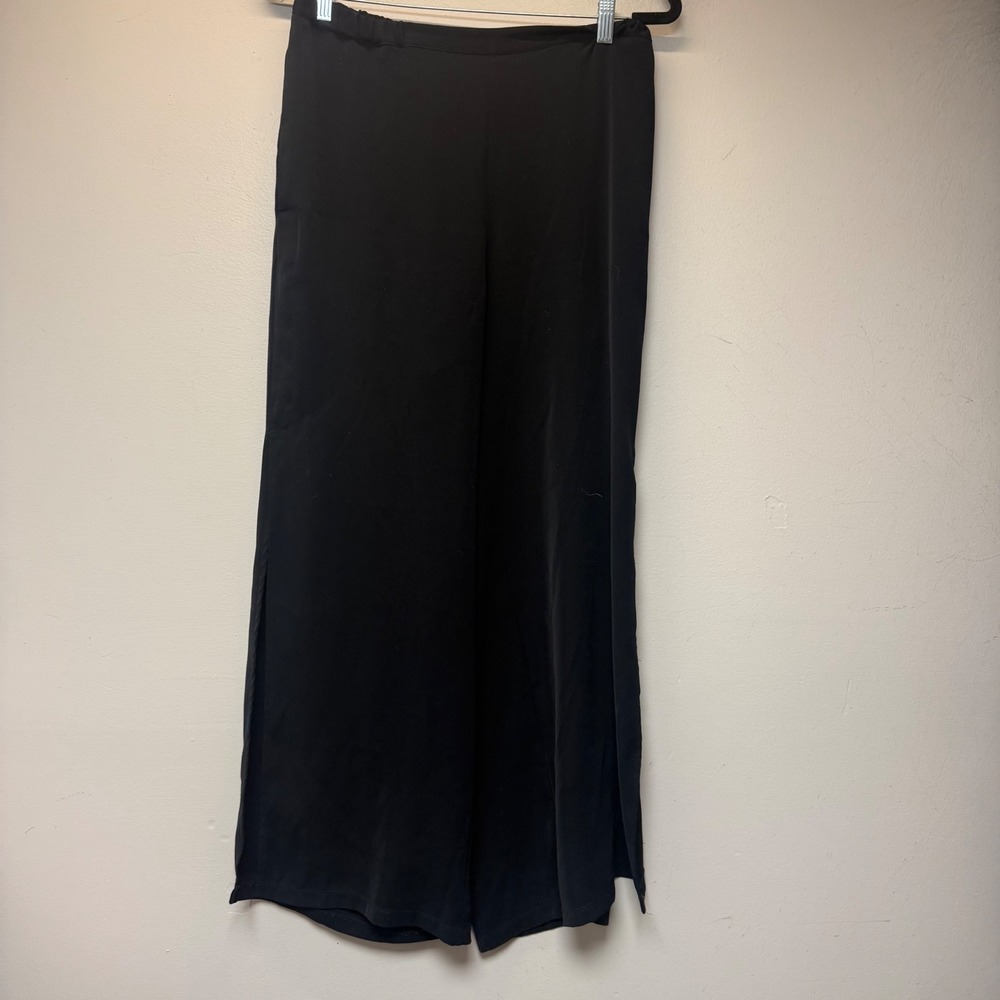 Elizabeth & Clarke Gemma Wide Leg Pants Women Medium Black Excellent Vegan Silk